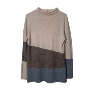 Stitch & Needle 100% cashmere mockneck tunic sweater womens S colorblock